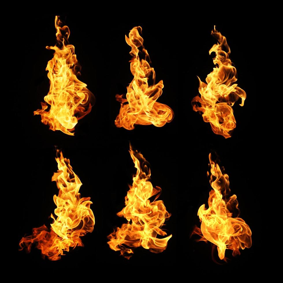 Fire flames collection isolated on black background photo