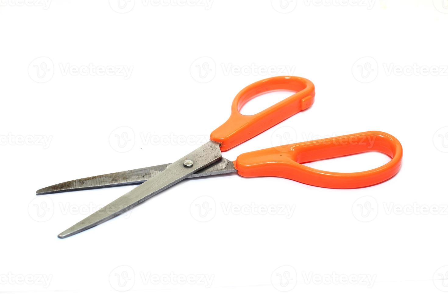 Old scissors on white background photo
