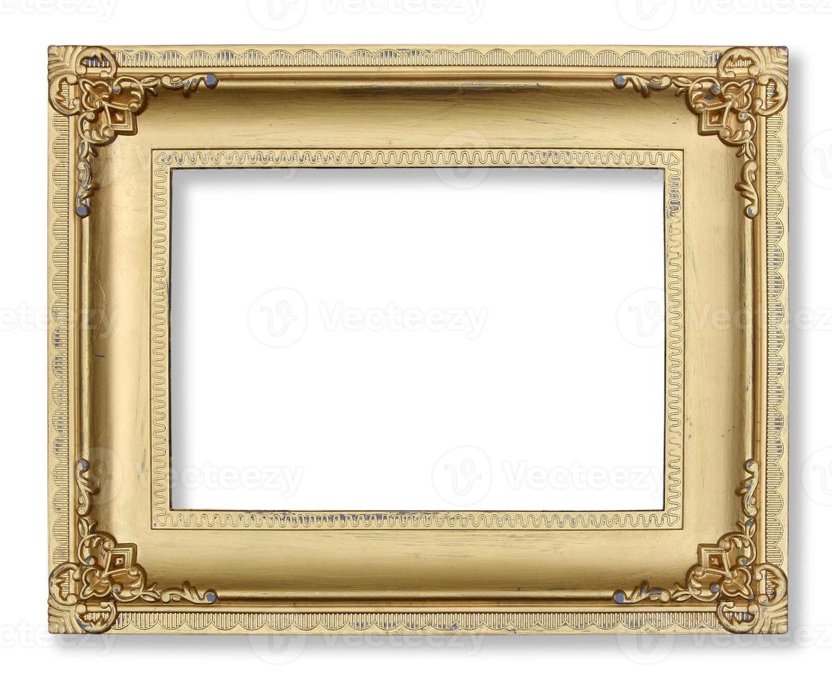 Gold picture frame on white background. photo