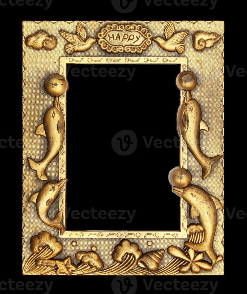 Gold picture frame on black background. photo