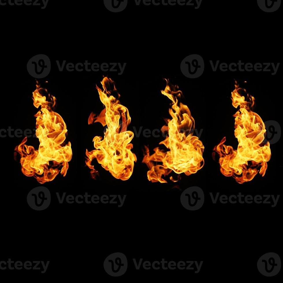 Fire flames collection isolated on black background photo