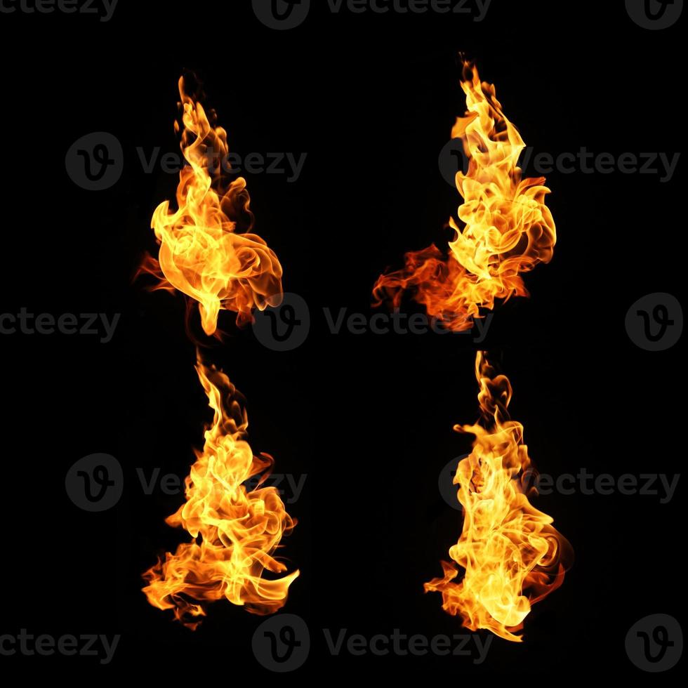 Fire flames collection isolated on black background photo