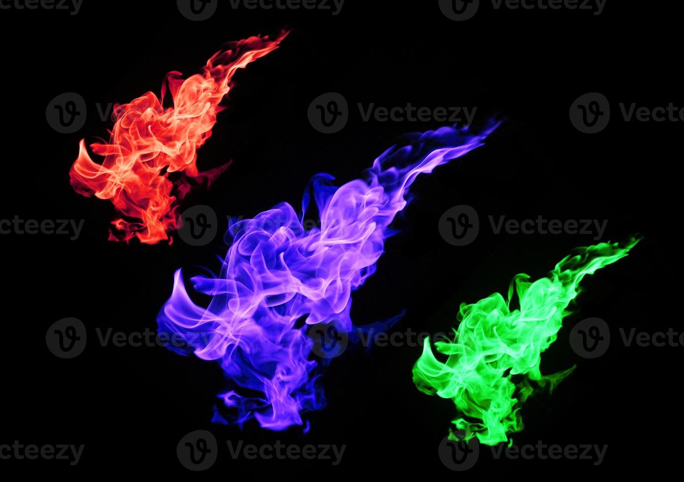 Fire flames collection isolated on black background photo