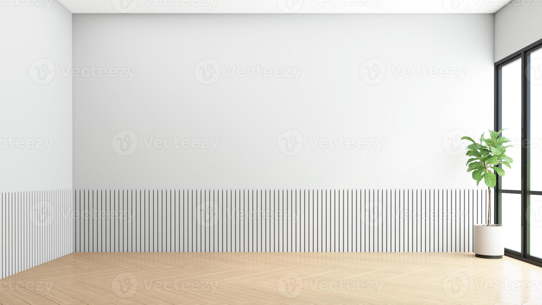 Minimalist empty room with gray wall and wood floor. 3d rendering photo