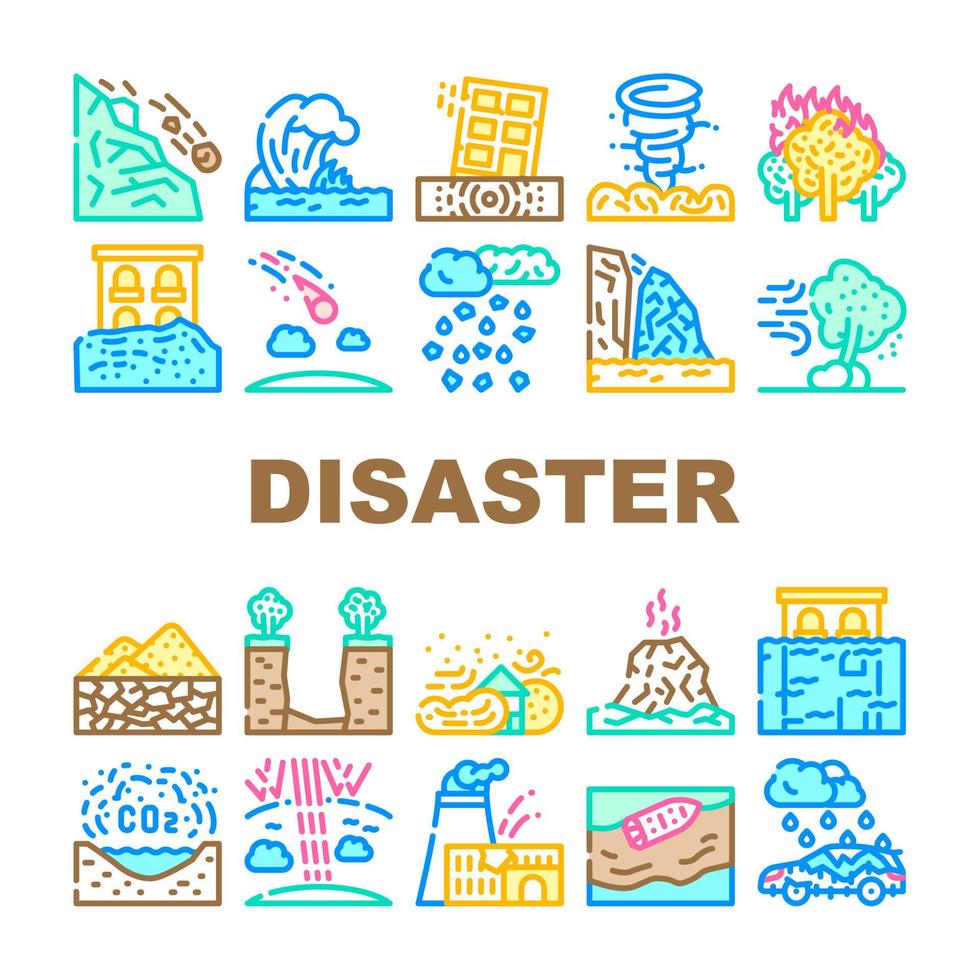 Disaster Destruction Collection Icons Set Vector