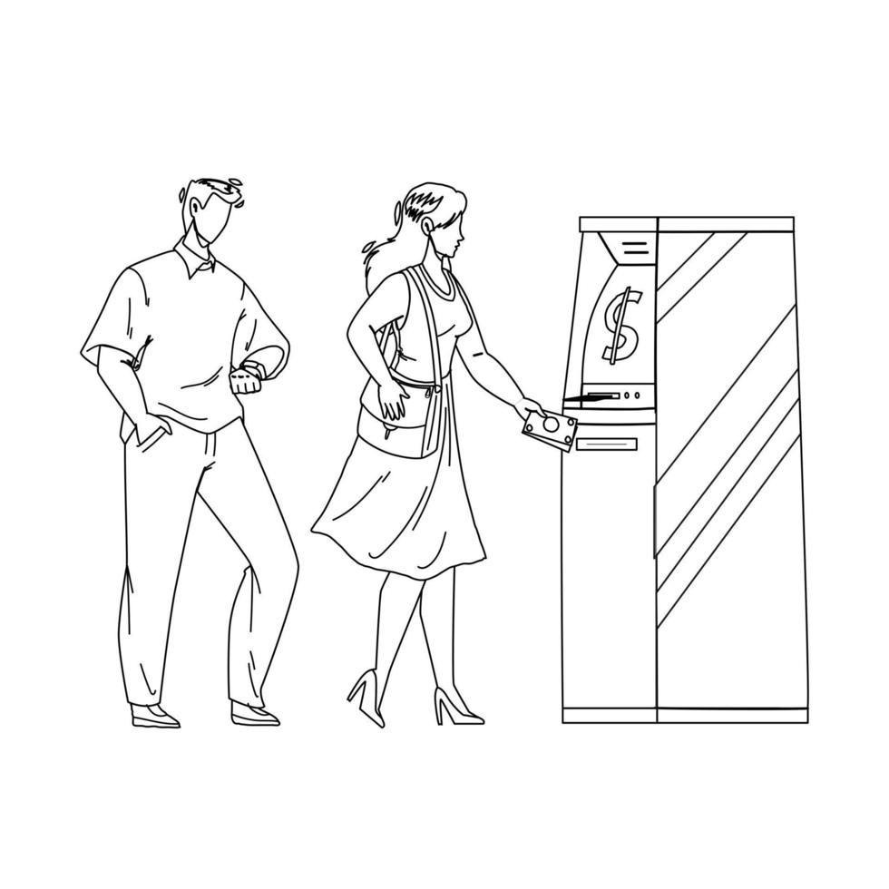 Atm Bank Machine Using Woman For Get Cash Vector