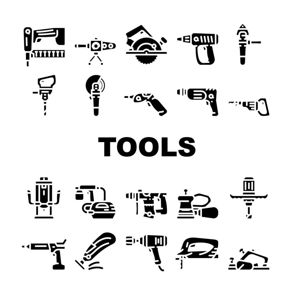 Tools For Building Collection Icons Set Vector