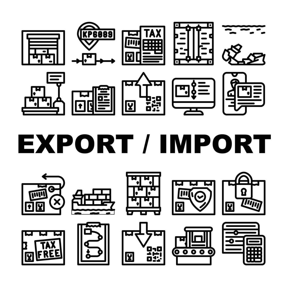 conjunto de iconos de transporte de exportación e importación vector