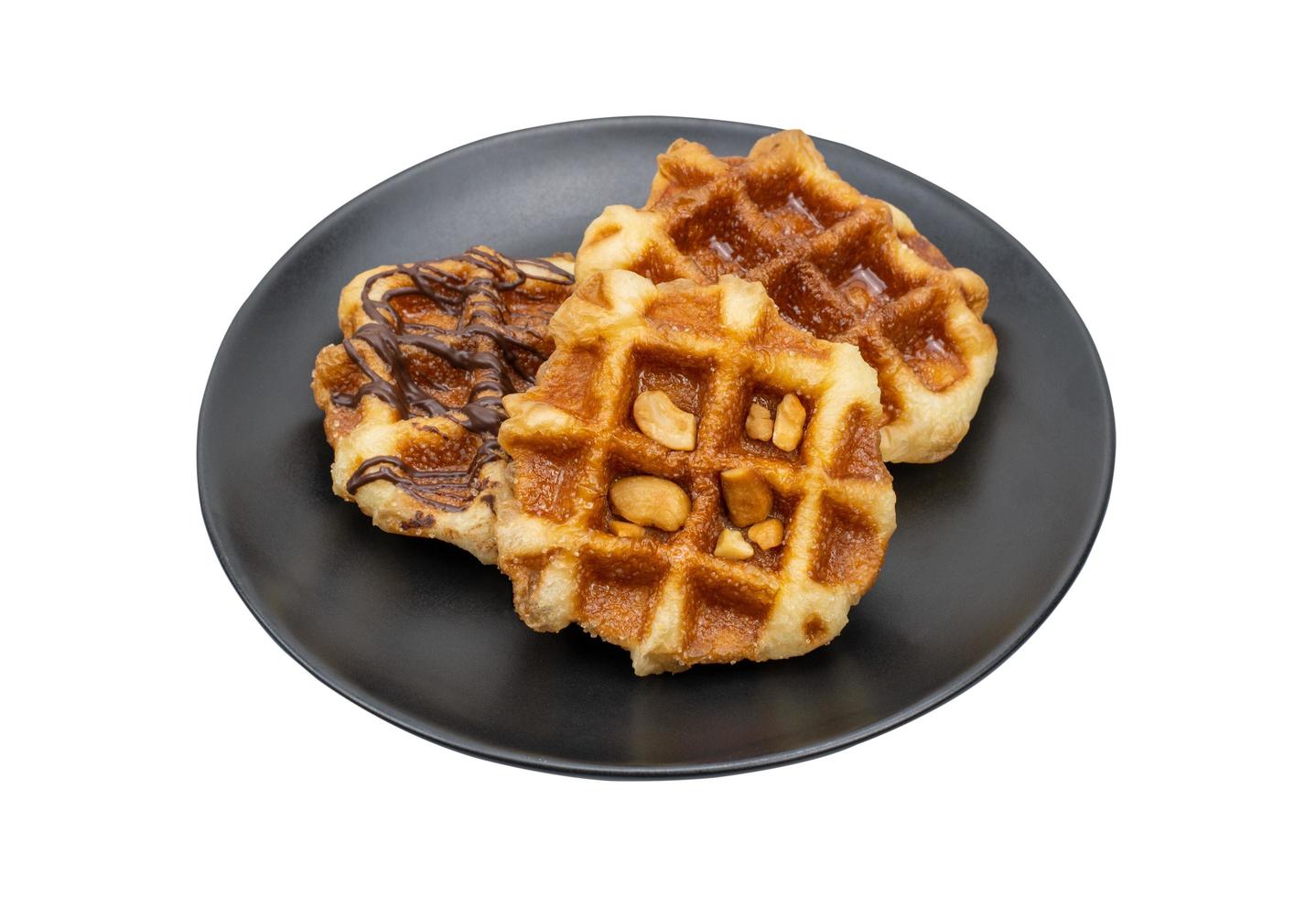 waffles on plate isolated on white clipping path photo