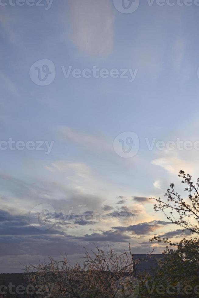 Evening sunset with blue and yellow clouds photo