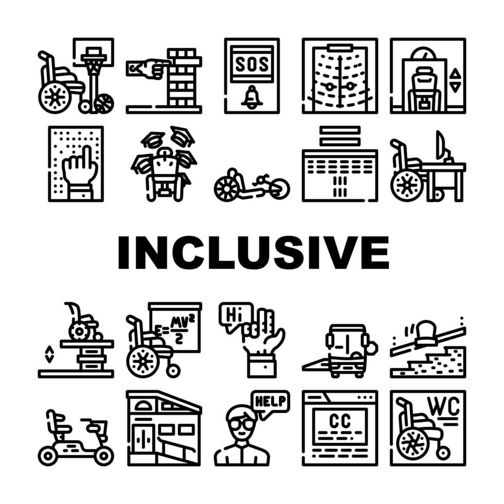 Inclusive Life Tool Collection Icons Set Vector