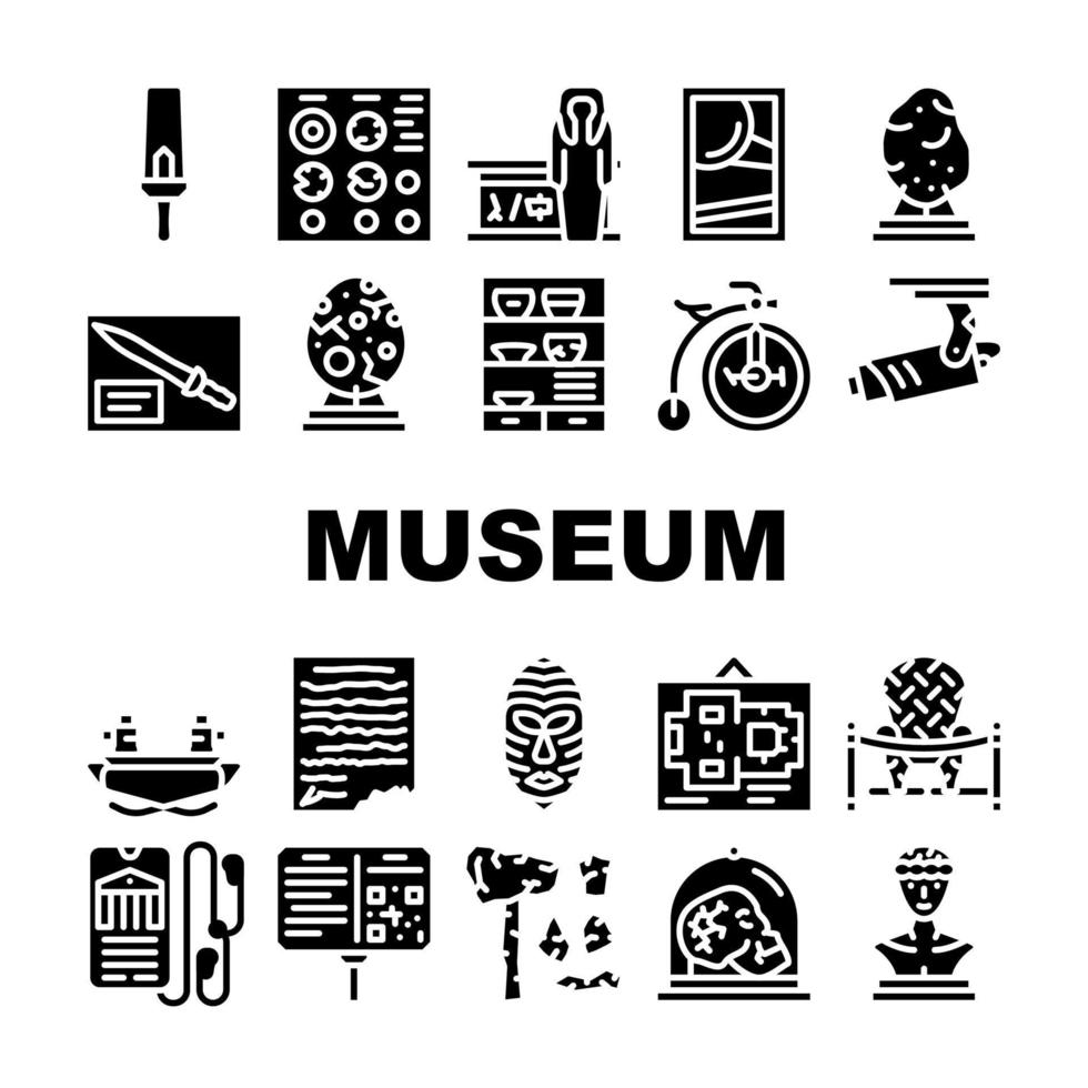 exhibiciones de museos e iconos de excursiones establecen vector