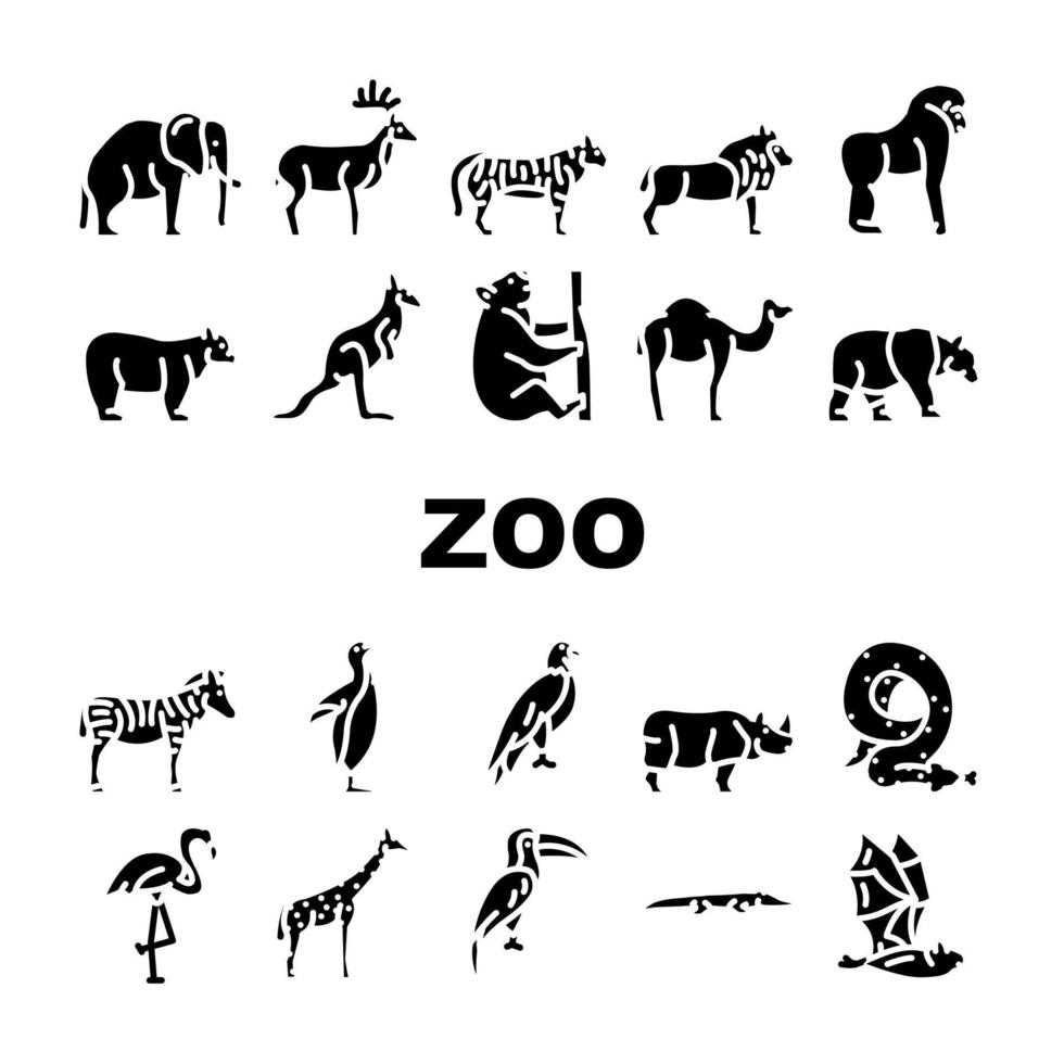 Zoo Animals, Birds And Snake Icons Set Vector