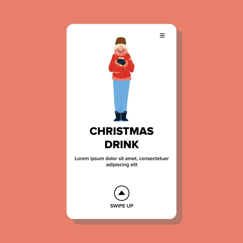 Christmas Drink Enjoying Woman On Street Vector