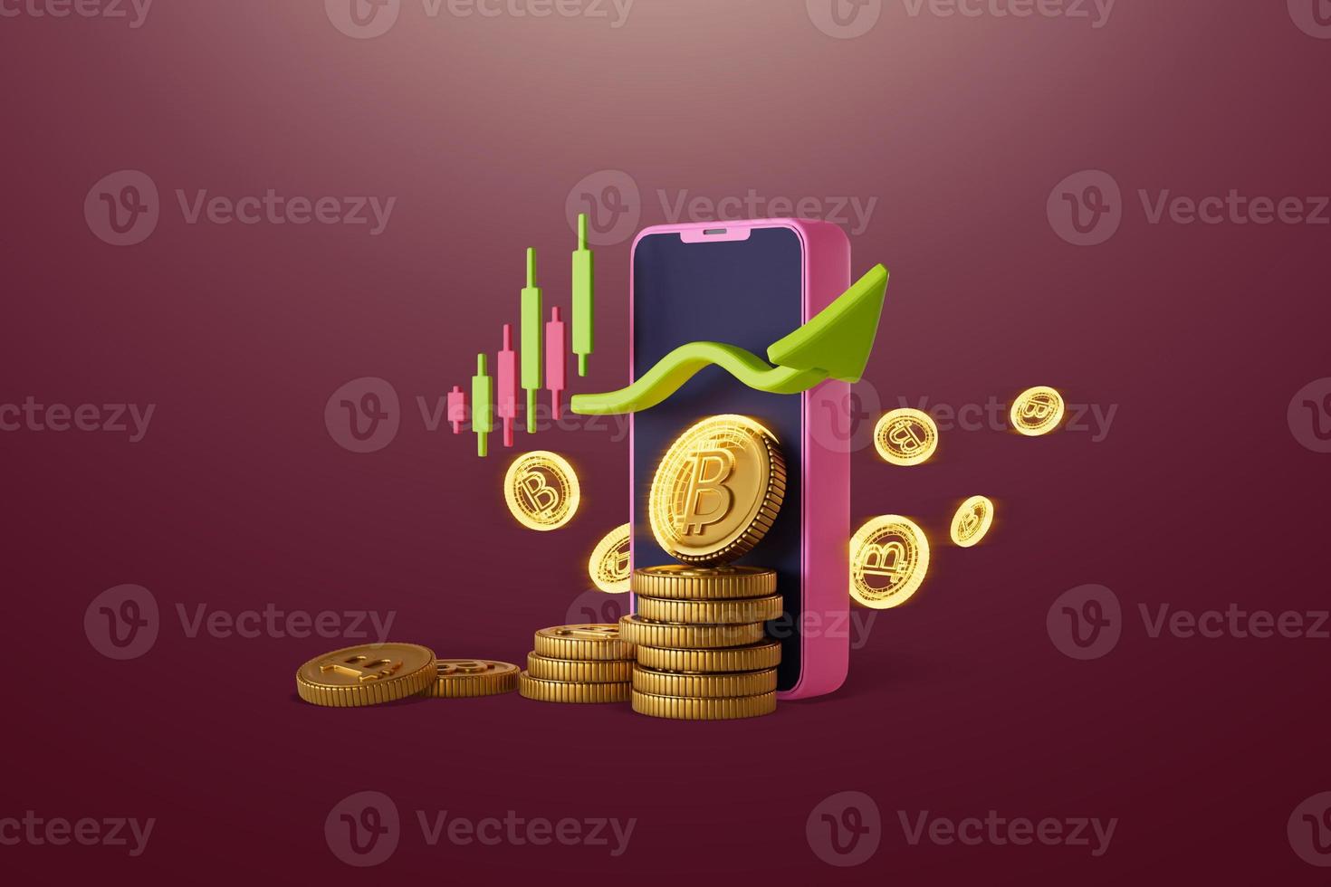 Smartphones and Investments better payoff to get crypto coins. 3D Render illustration photo