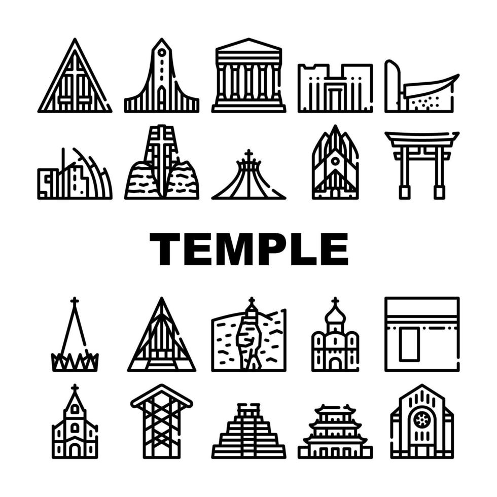 conjunto de iconos de colección de construcción de templo negro vectorial vector