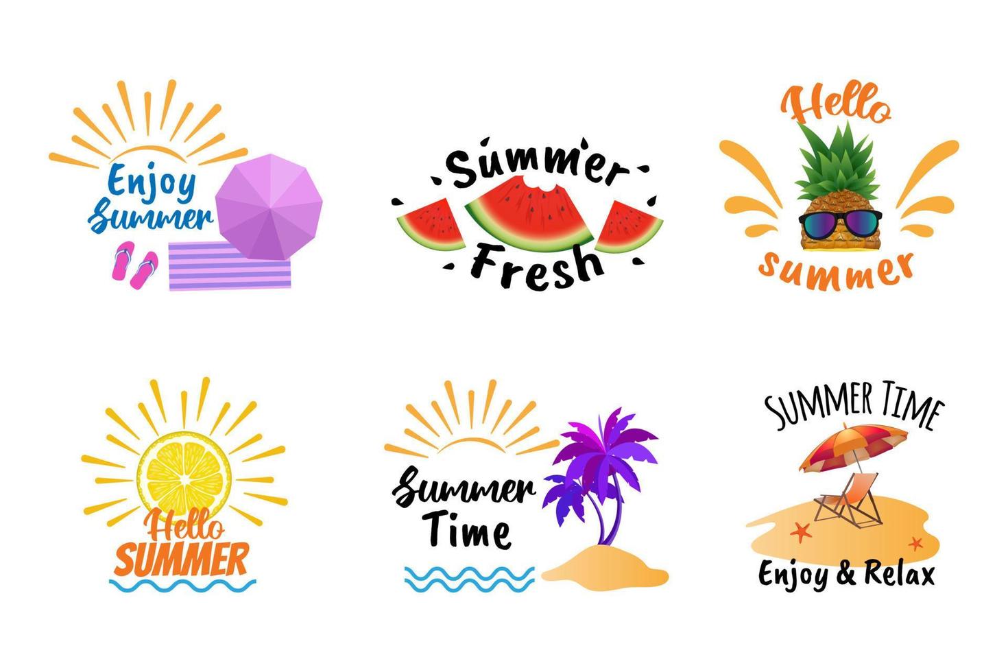 Set of summer labels. elements of summer holiday vector