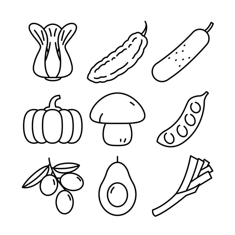 conjunto de iconos de alimentos frescos diseño simple, vector