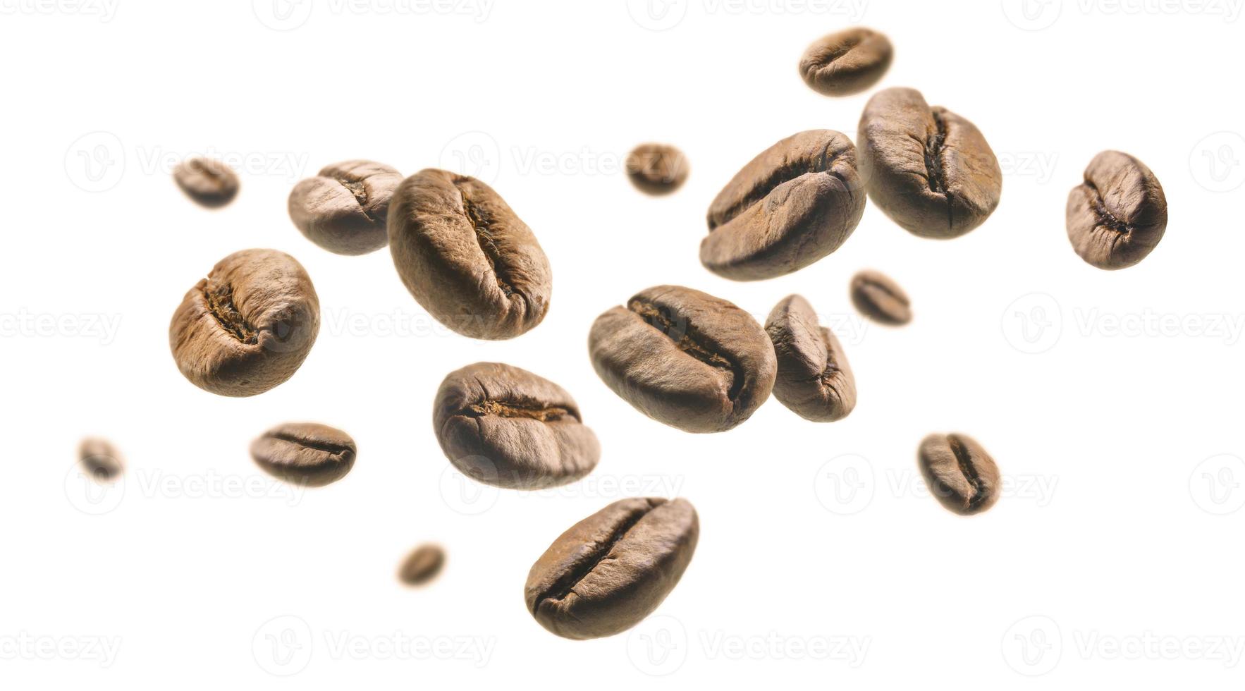 Coffee beans levitate on a white background photo