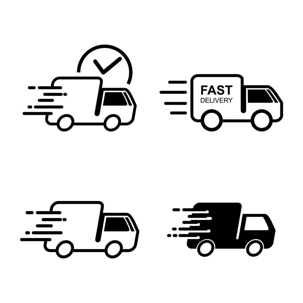 Fast moving shipping delivery truck vector icon for transportation apps and websites