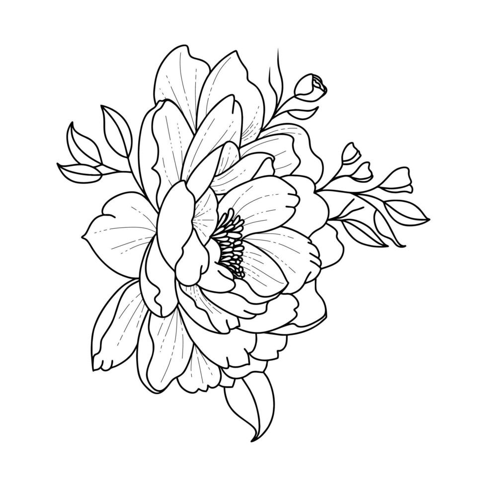 Beautiful monochrome black and white flower bouquet isolated on the background. Hand drawn. design greeting cards and invitations for weddings, birthdays, valentines day, mother's day and other vector