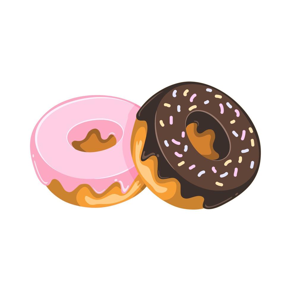 Ilustración de icono de vector de donuts. donuts de fresa y chocolate, concepto de icono de comida blanco aislado. estilo de caricatura plana adecuado para la página de inicio web, banner, pegatina, fondo