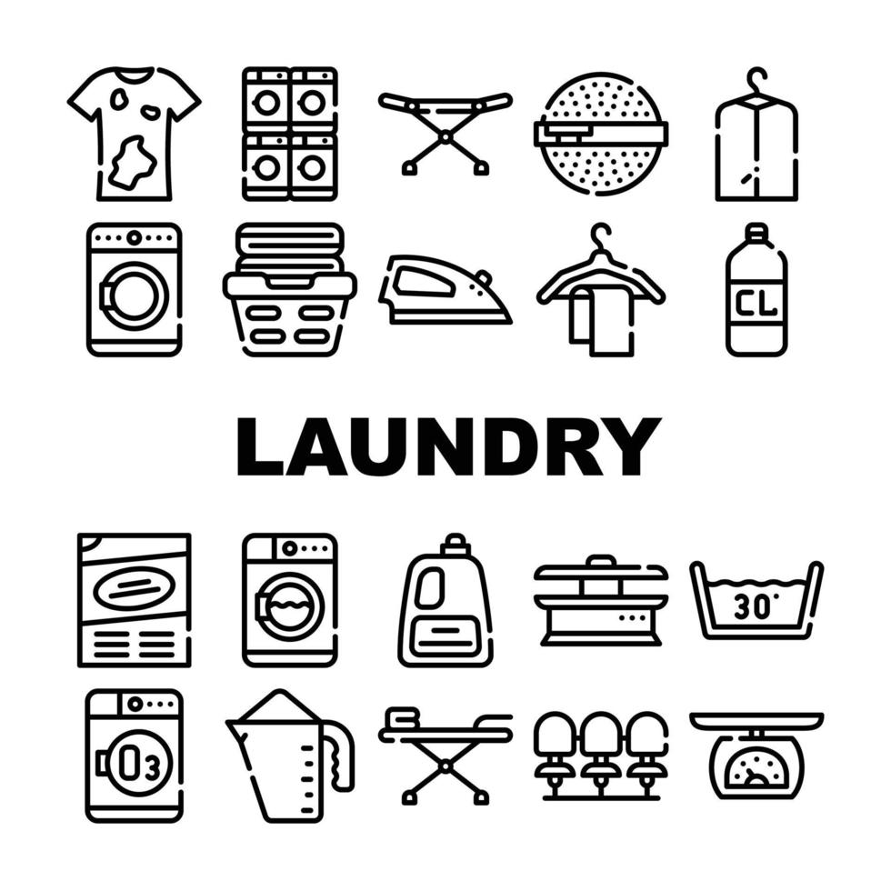 Laundry Service Tool Collection Icons Set Vector