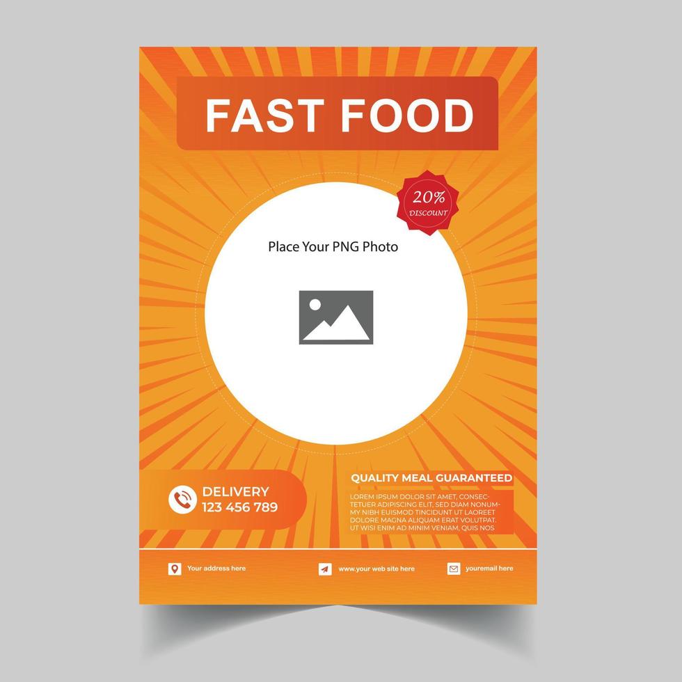 professional food menu flyer template, in A4 size. flyer, banner, and Layout Design. food concept. cafe and restaurant menu, junk food. Pizza, Burger, French fries, Soda, flyer design vector