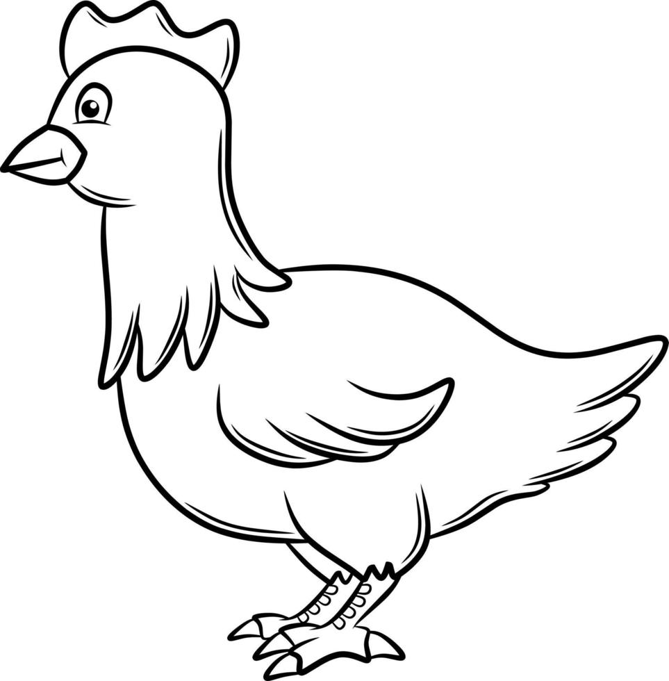 Cute Cartoon Vector Chiken Illustration isolated on white background Coloring Page for kids.