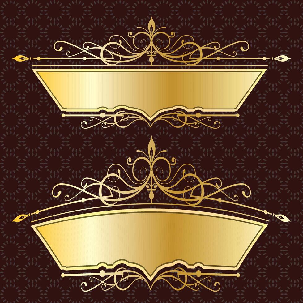 luxury royal banner label antique ornamental golden decorative slab frame border vector