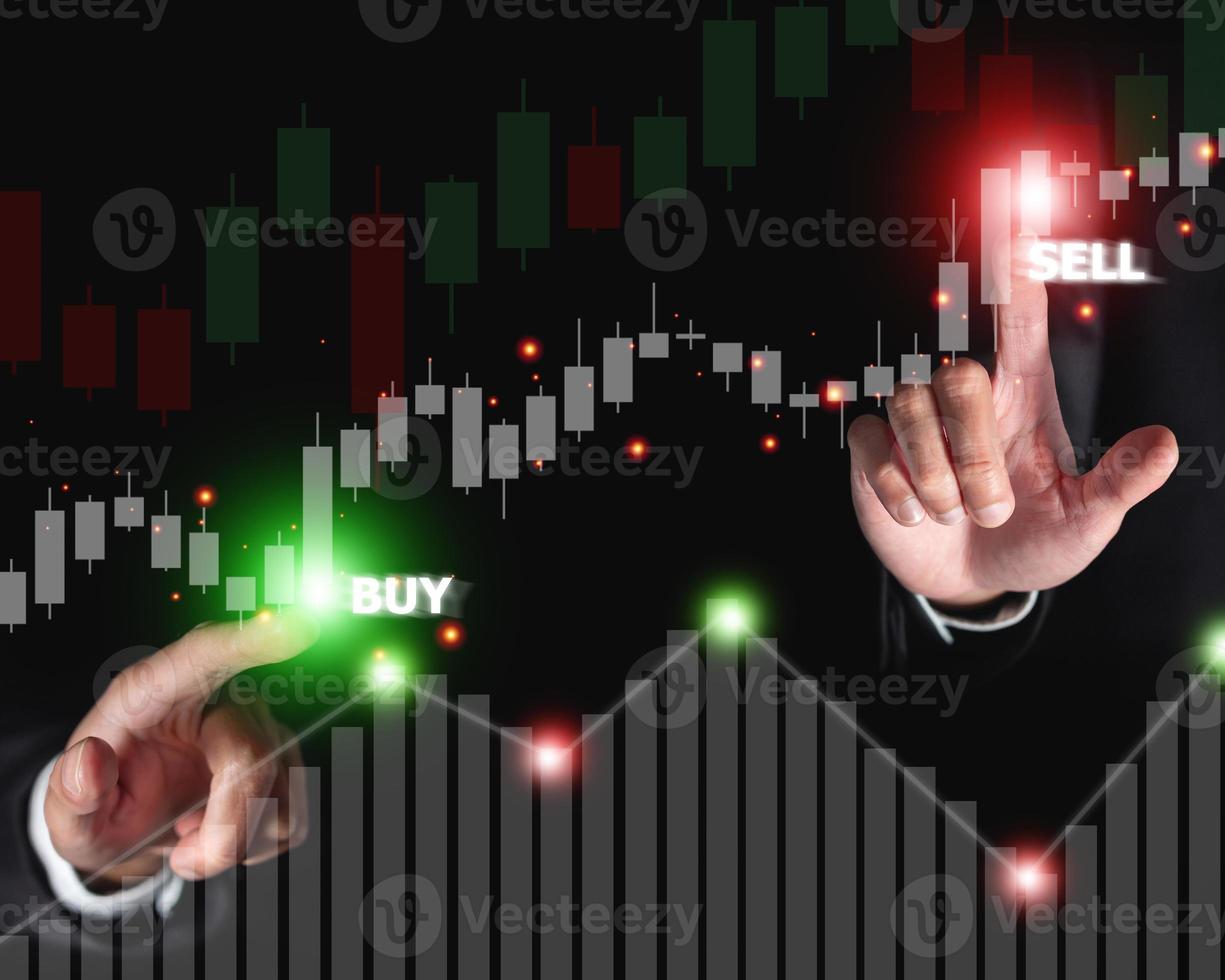 successful businessman focus buy and sell point of stock and cryptocurrency digital trend for business stock investment chart photo
