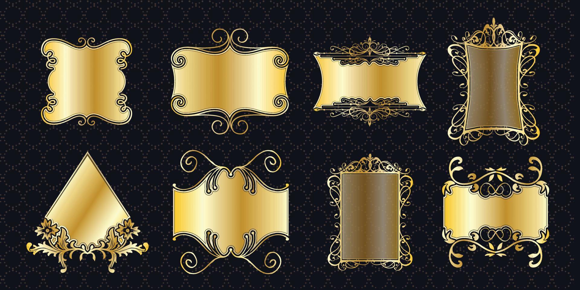 marco conjunto borde adornado vintage dorado clásico ornamental elementos antiguos gráfico banner decoraciónelegante colección paquete vector