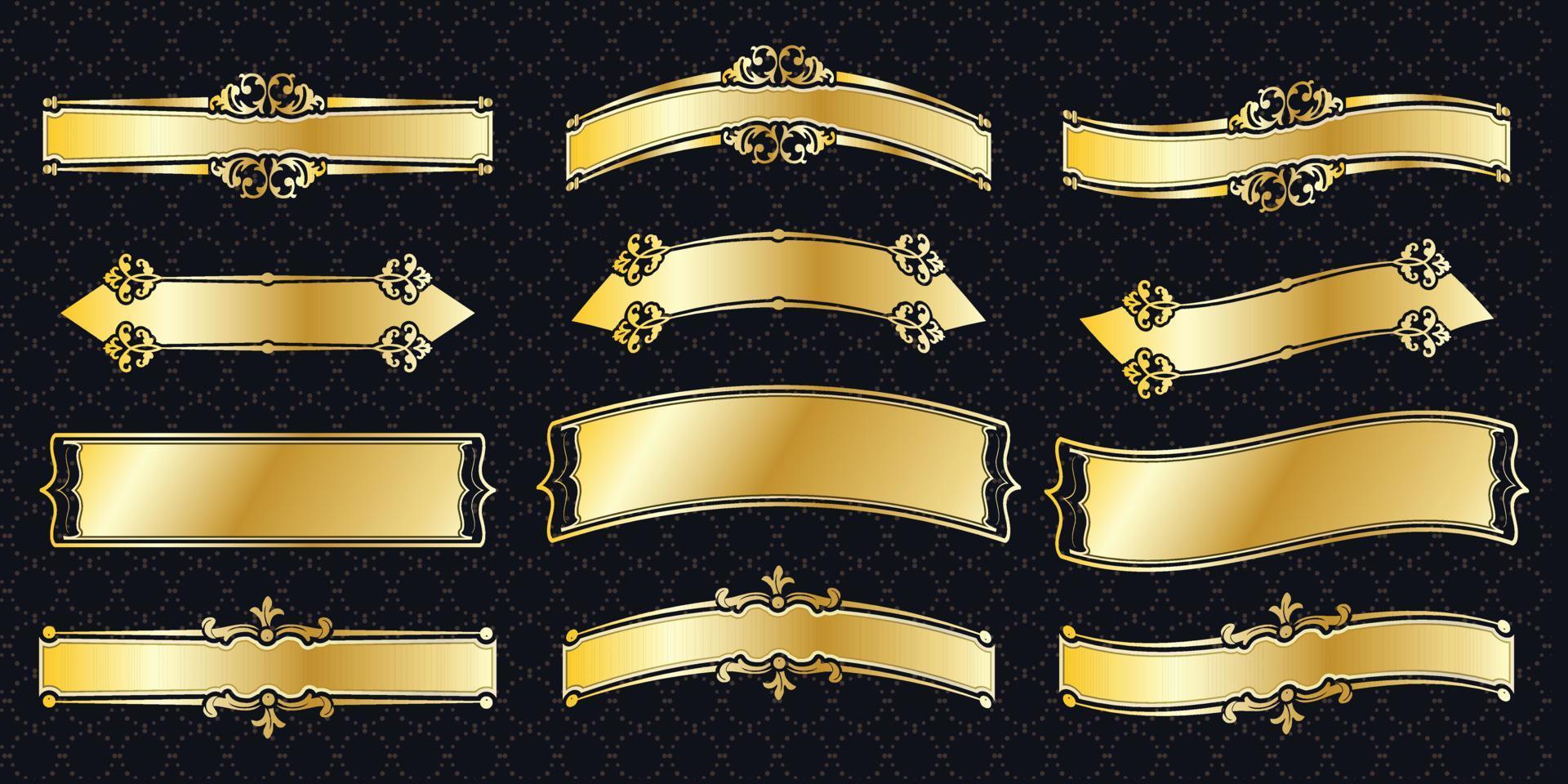 marco conjunto borde adornado vintage dorado clásico ornamental elementos antiguos gráfico banner decoraciónelegante colección paquete vector