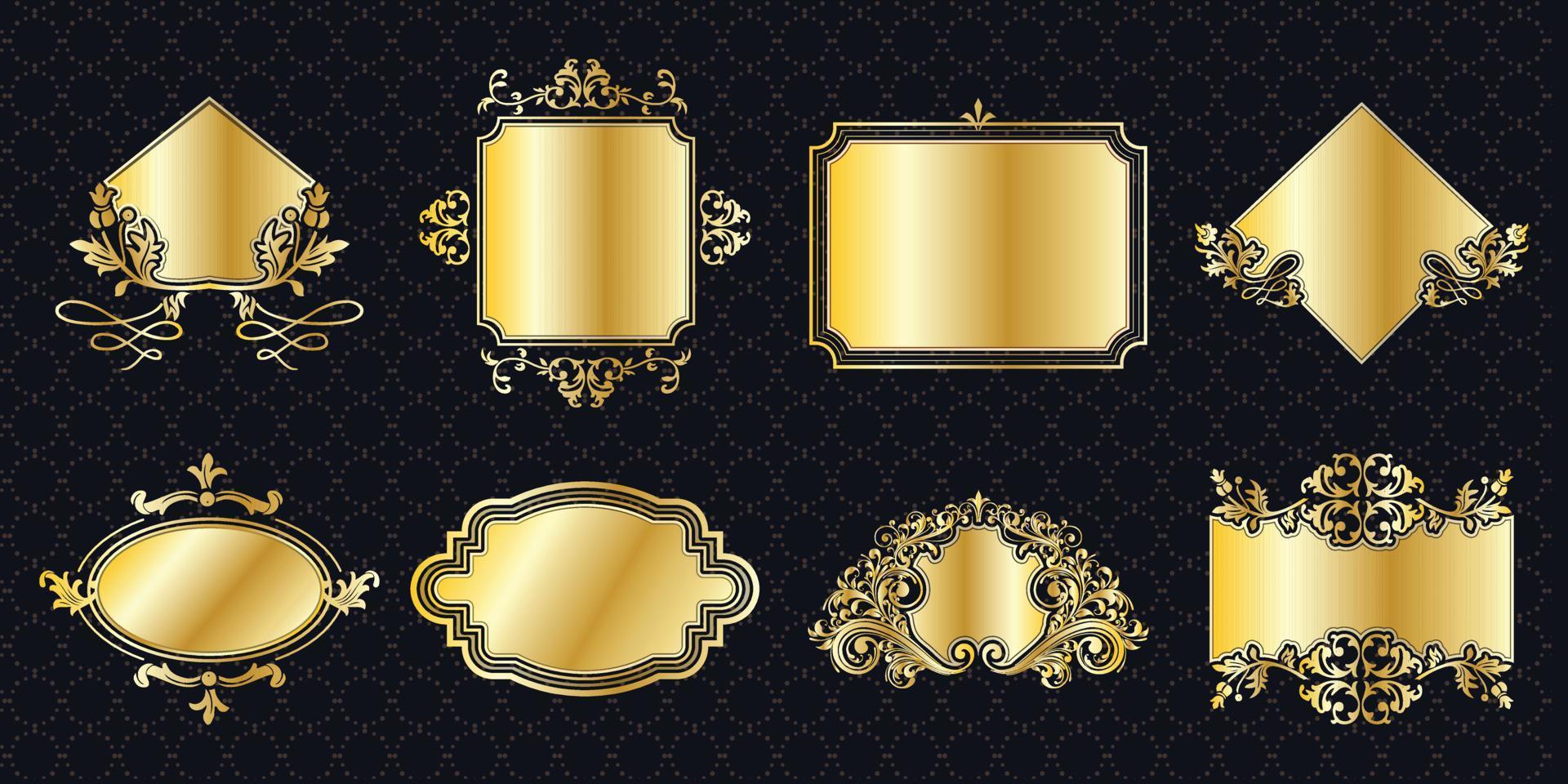 marco conjunto borde adornado vintage dorado clásico ornamental elementos antiguos gráfico banner decoraciónelegante colección paquete vector