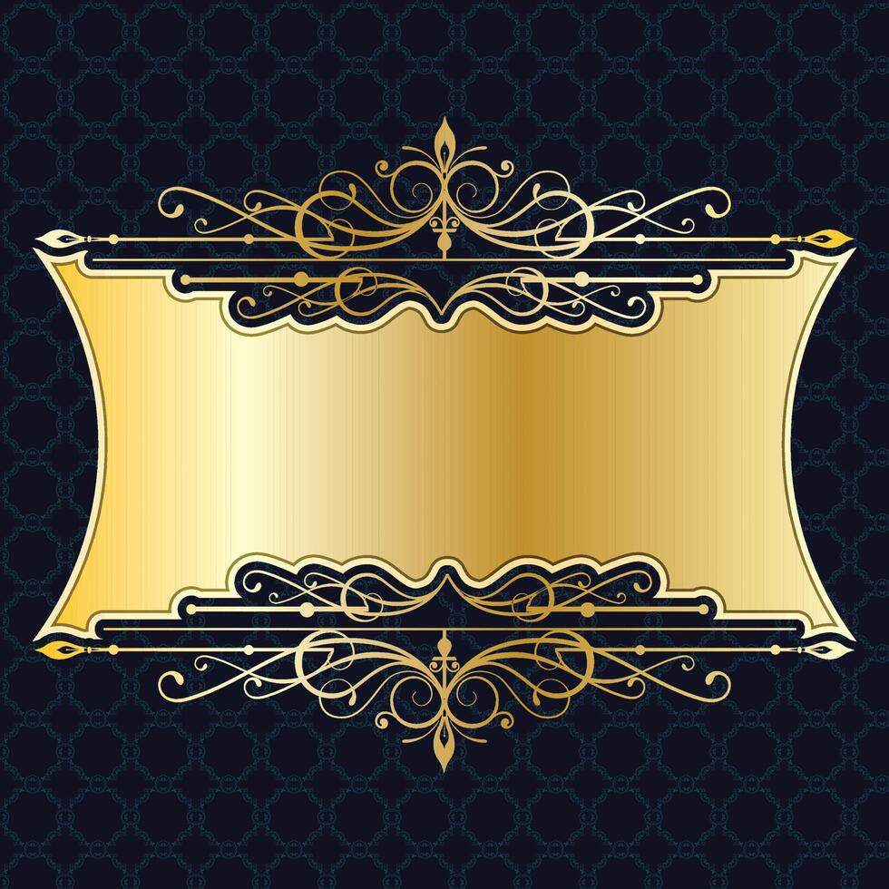 luxury royal banner label antique ornamental golden decorative slab frame border vector