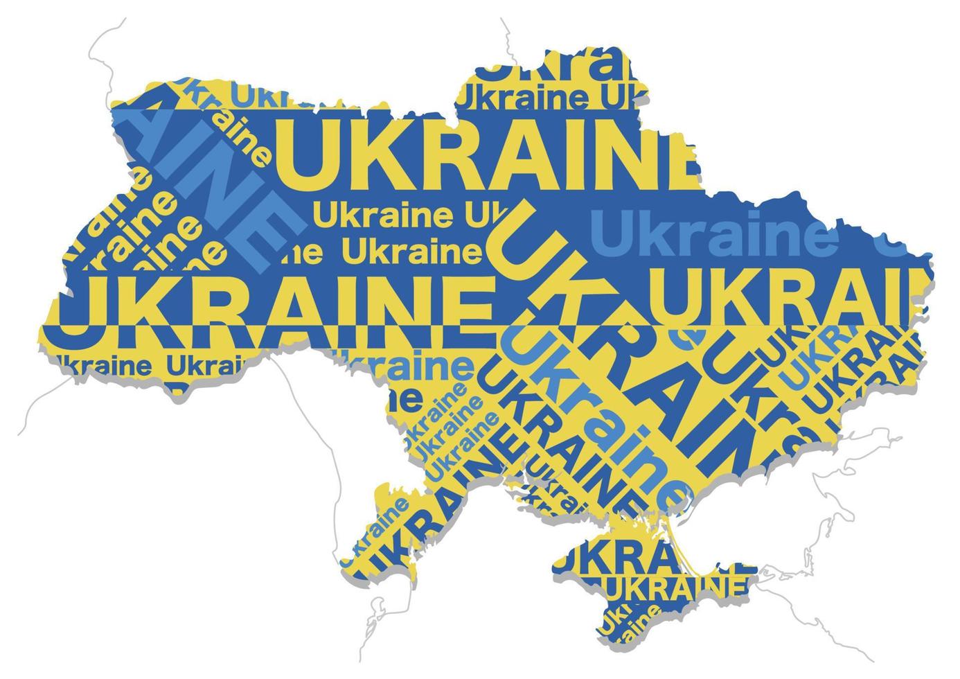 Map Of Ukraine Composed Of The Shape Of The land, The Country Name, And The Colors Of The National Flag. Vector Illustration Isolated On A White Background.