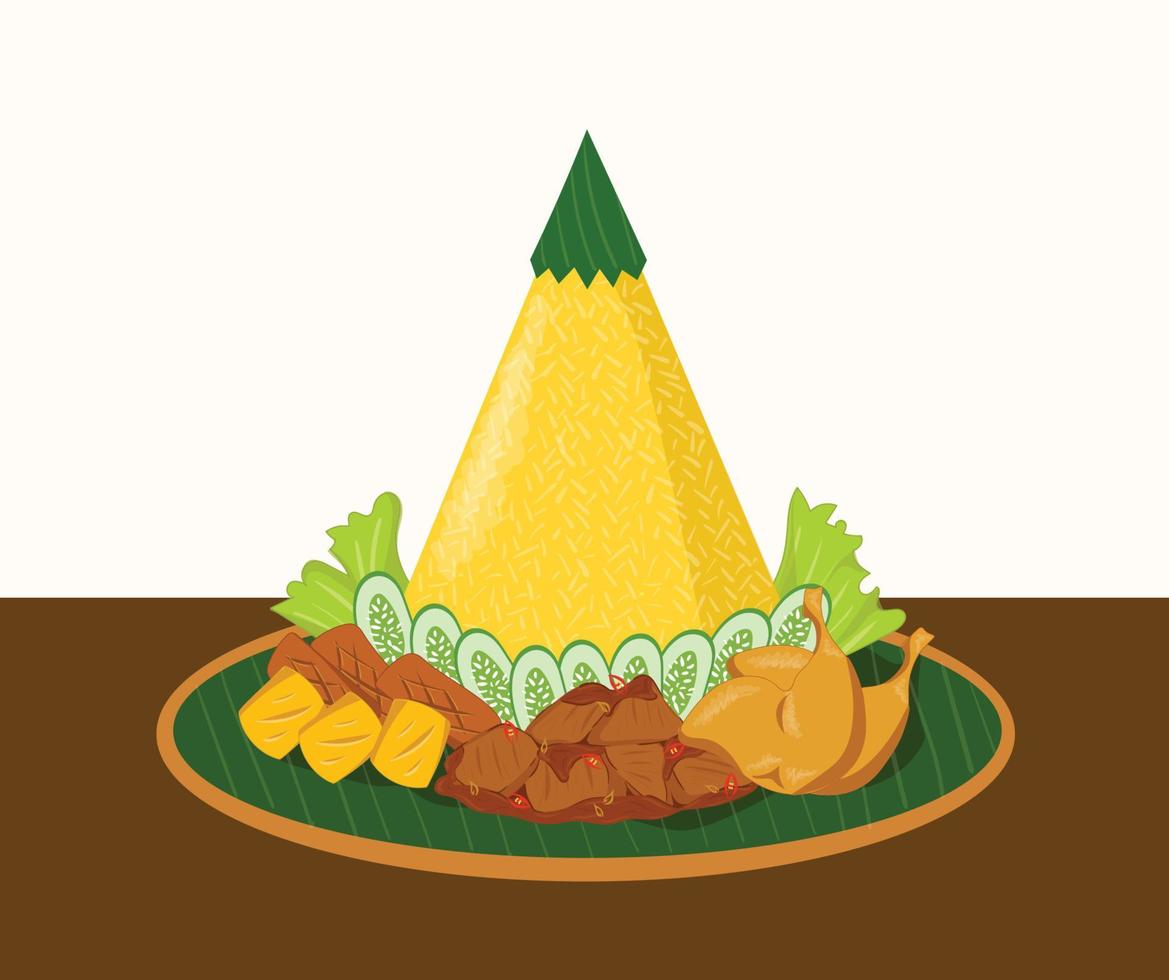 nasi tumpeng arroz amarillo indonesio en forma de cono vector