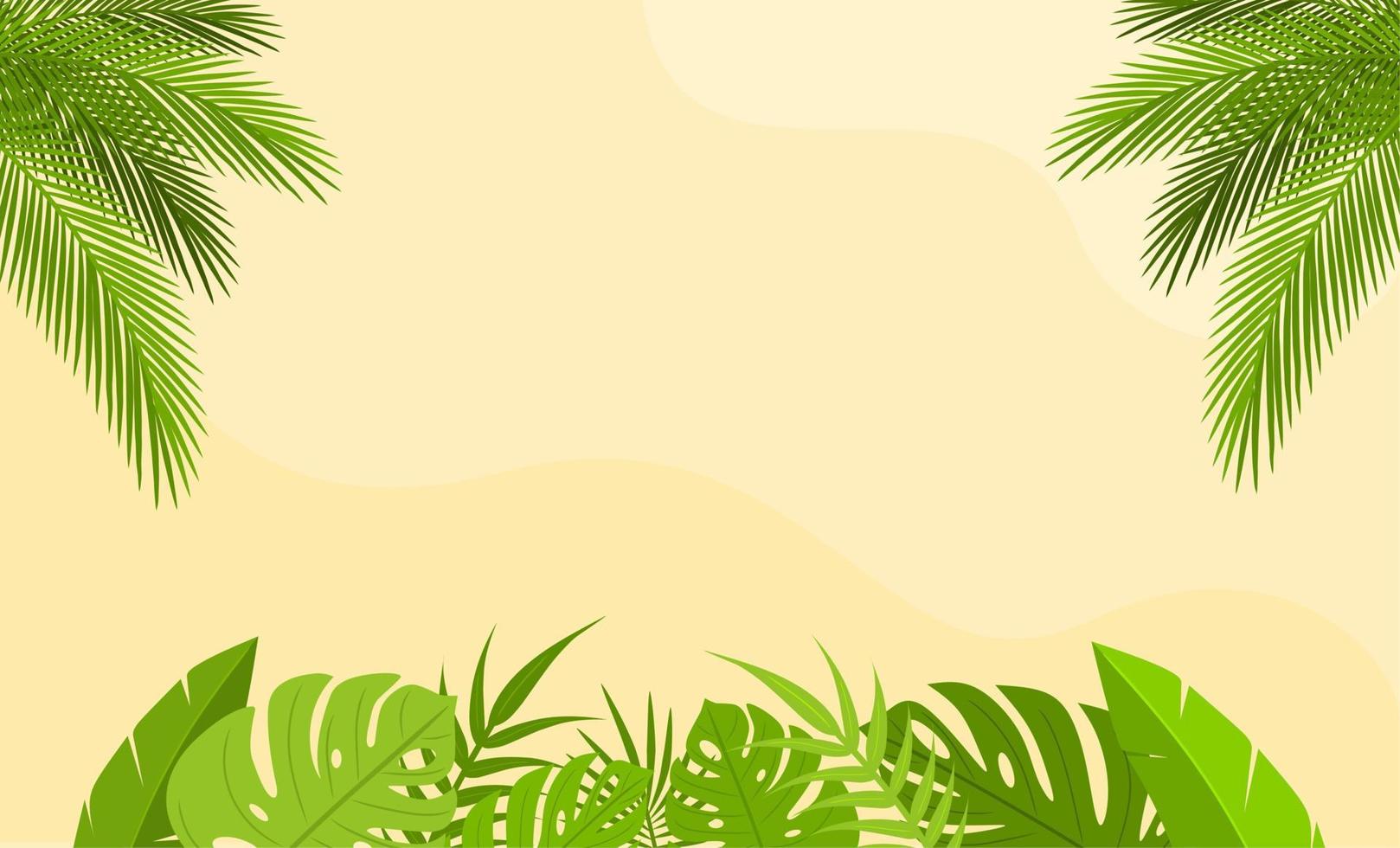Tropical leaves background vector design. Summer leaves flat illustration. Simple banner with copy space