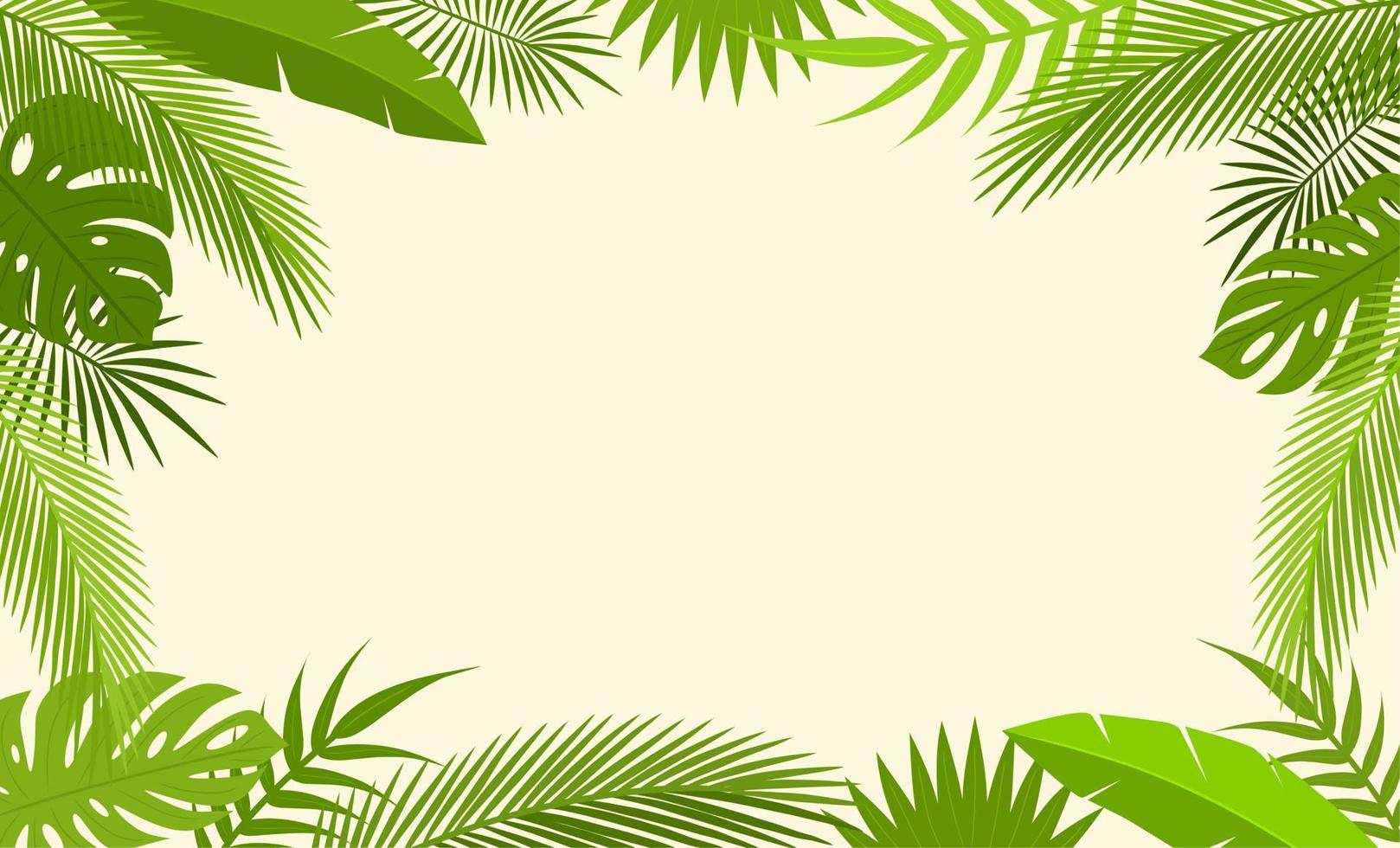 Tropical leaves background vector design. Summer leaves flat illustration. Simple banner with copy space