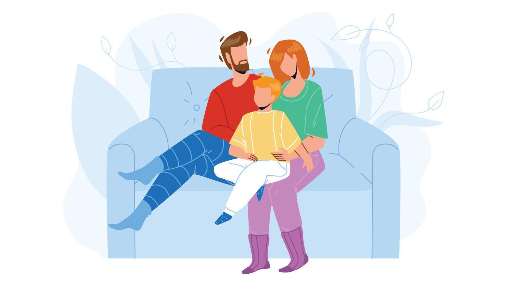 People Relaxing On Cozy Couch Together Vector