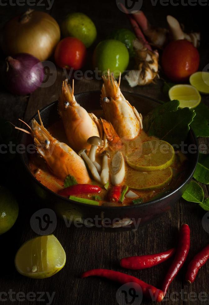 Tom Yum Kung, famous Thai food Foreigners are known and popular in Thailand. Sour spicy sweet taste perfectly. photo