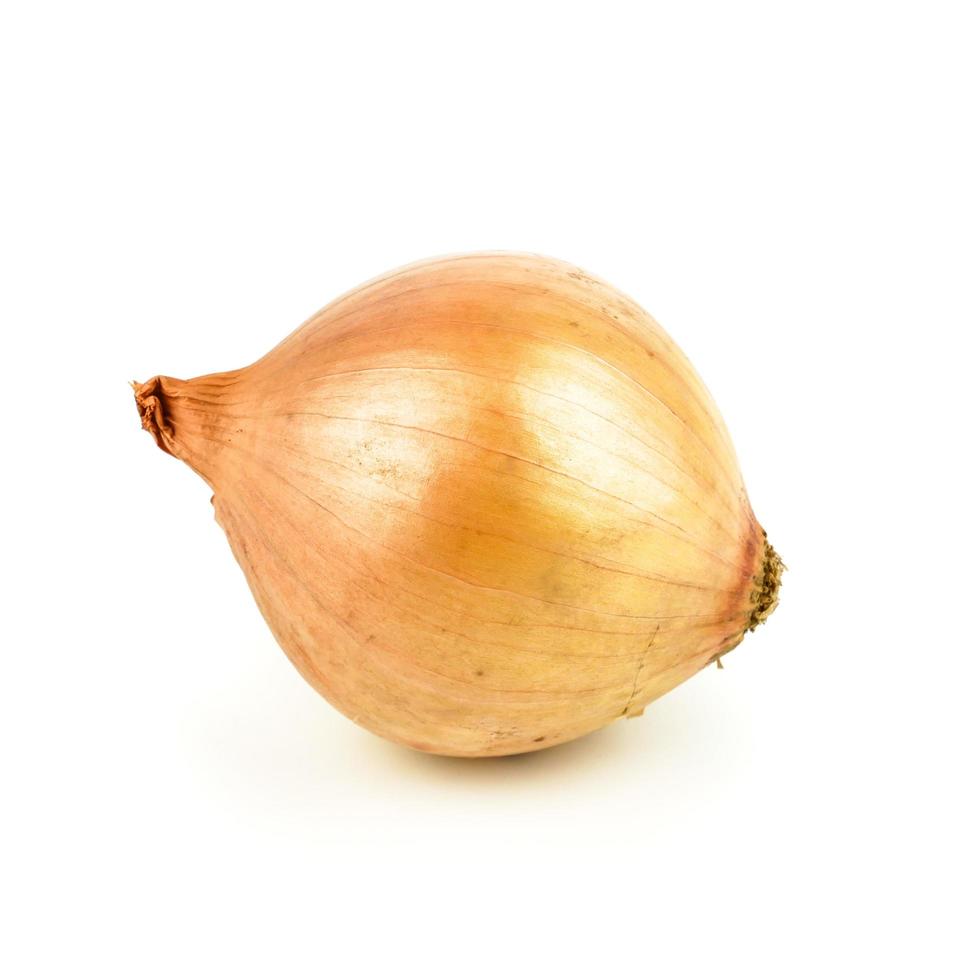 Fresh onion bulbs and onion slices isolated on white background photo