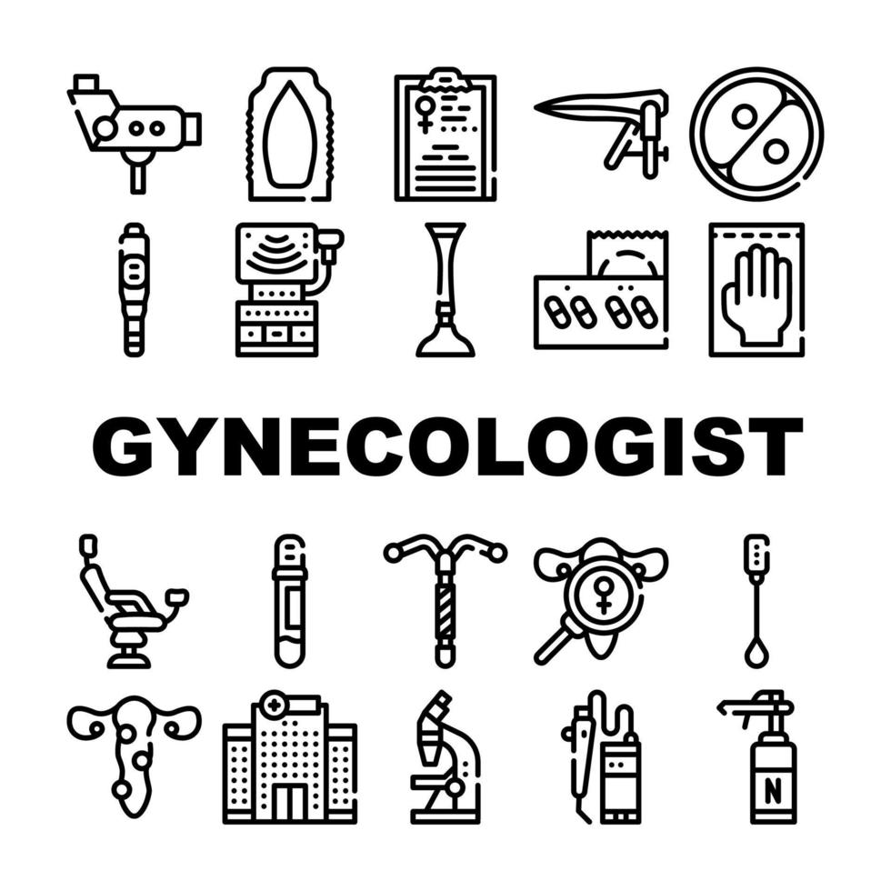 Gynecologist Treatment Collection Icons Set Vector Illustration