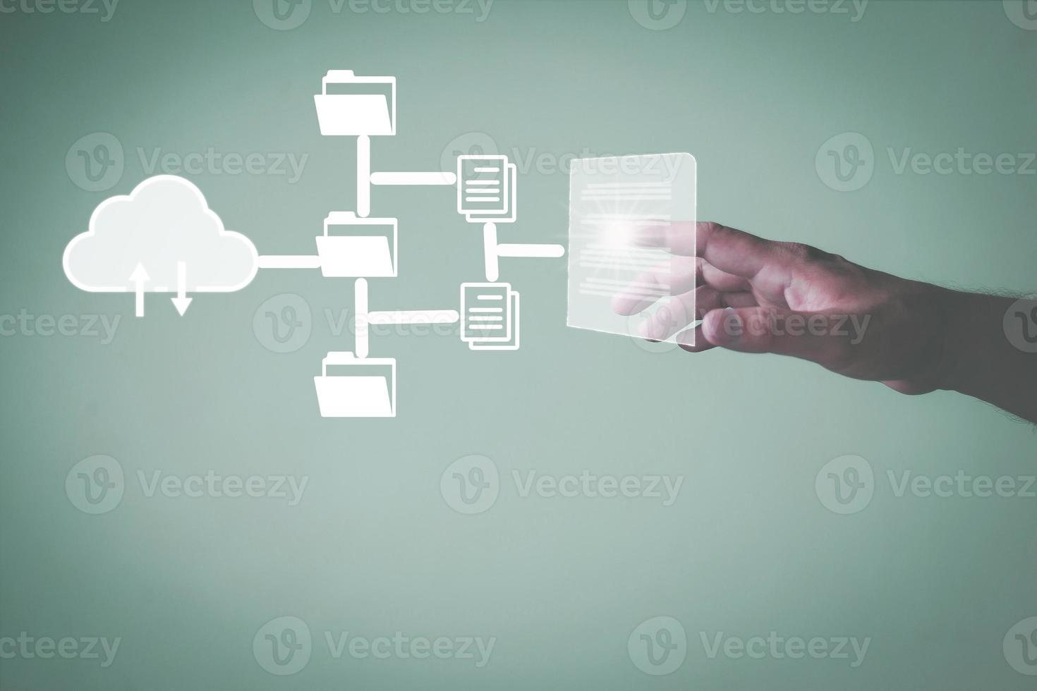 cyber security concept, man working on computer that is designed to protect networks, devices, programs and data from attacks, damage or unauthorized access. photo