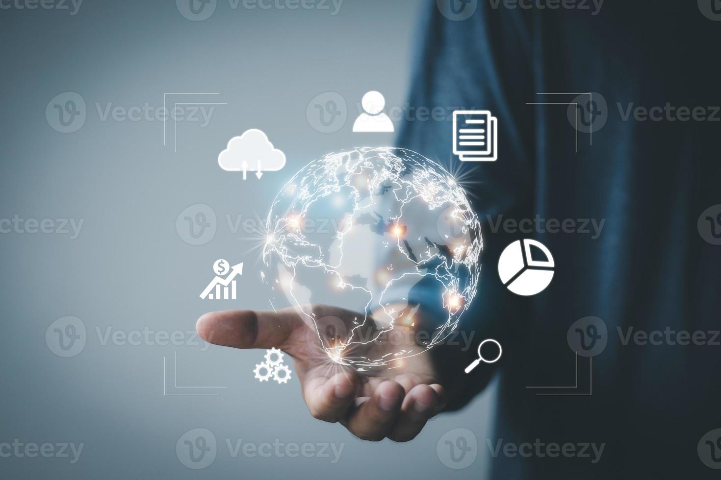 cyber security concept, man hand that is designed to protect networks, devices, programs and data from attacks, damage or unauthorized access. photo