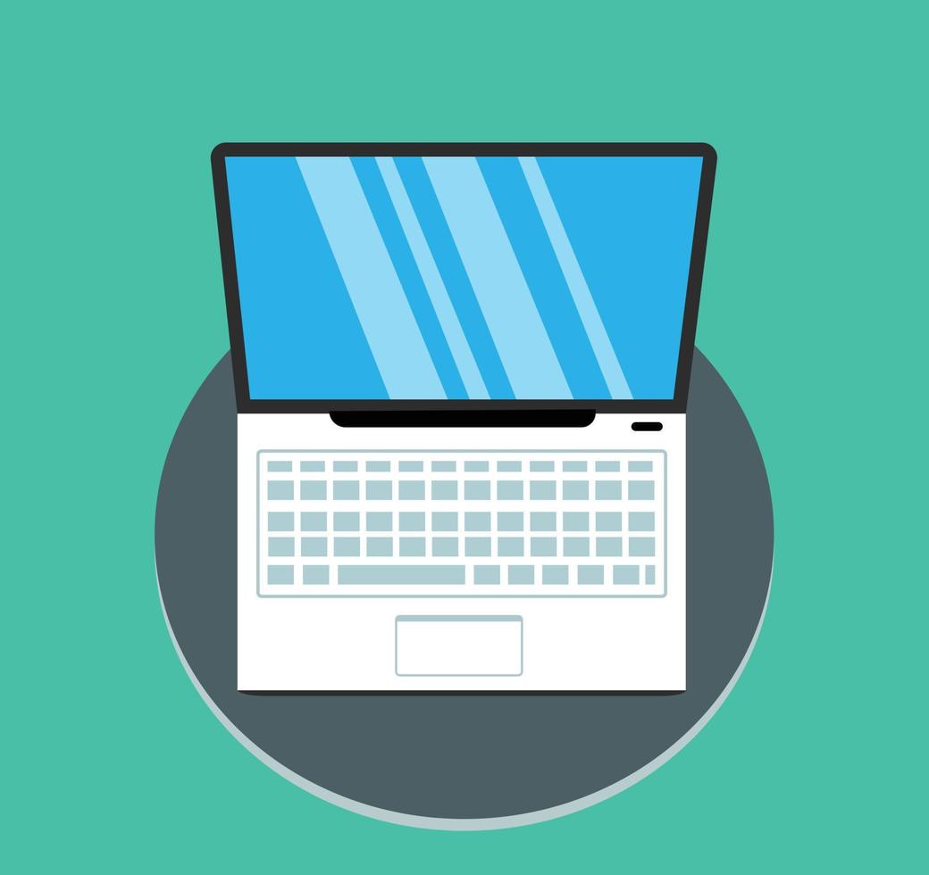 Illustration Laptop On A Table Modern Device Technology Gadget Portable Flat Icon Concept Office Business Computer Workspace Template vector