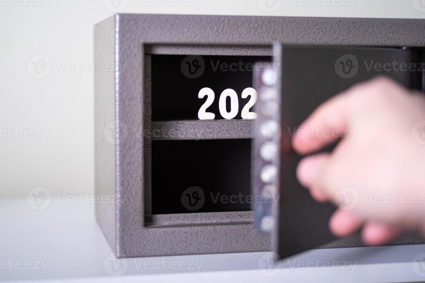 Robust metal safe with empty space inside. photo