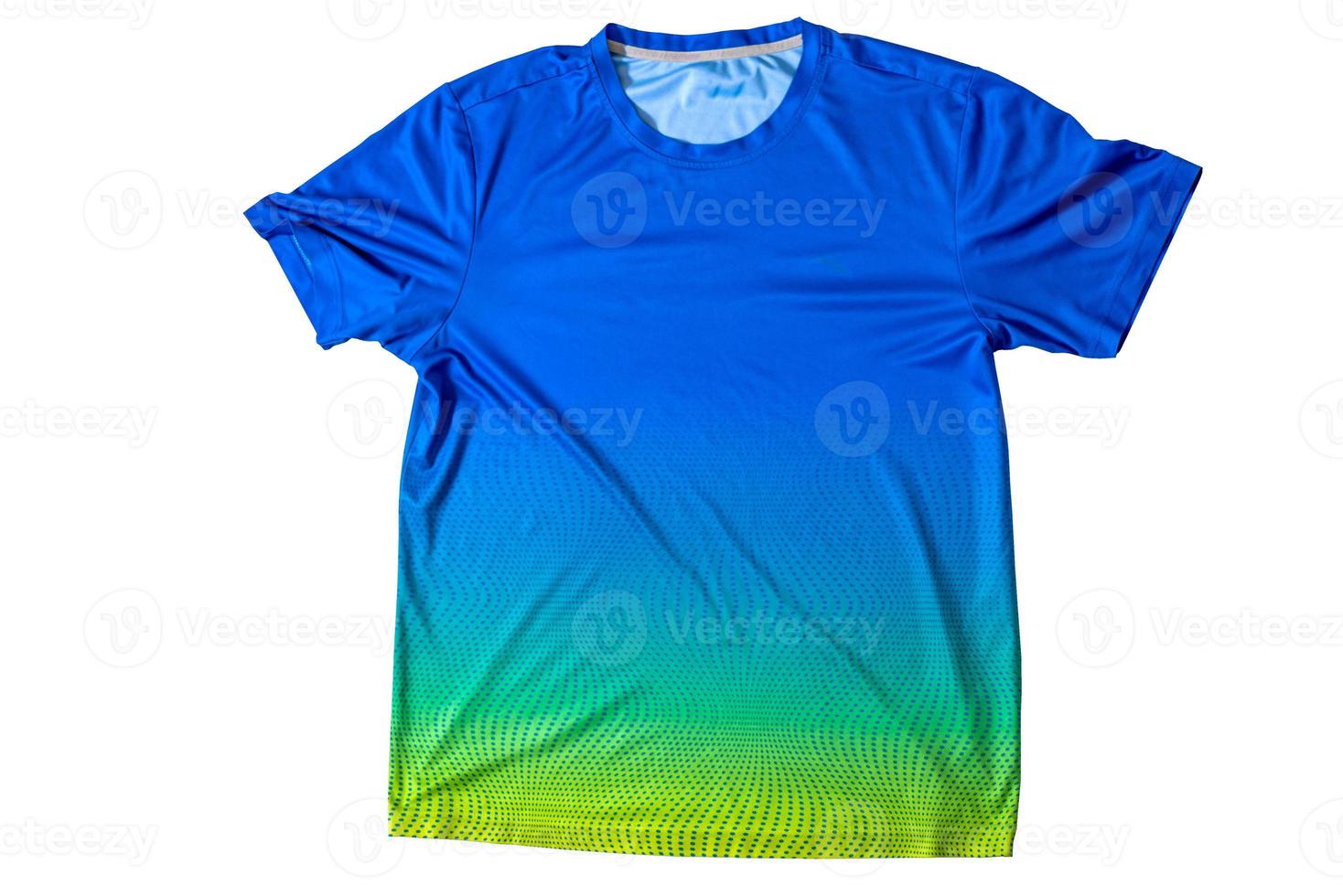 The blue and yellow t-shirt template is ready for your own graphics. photo