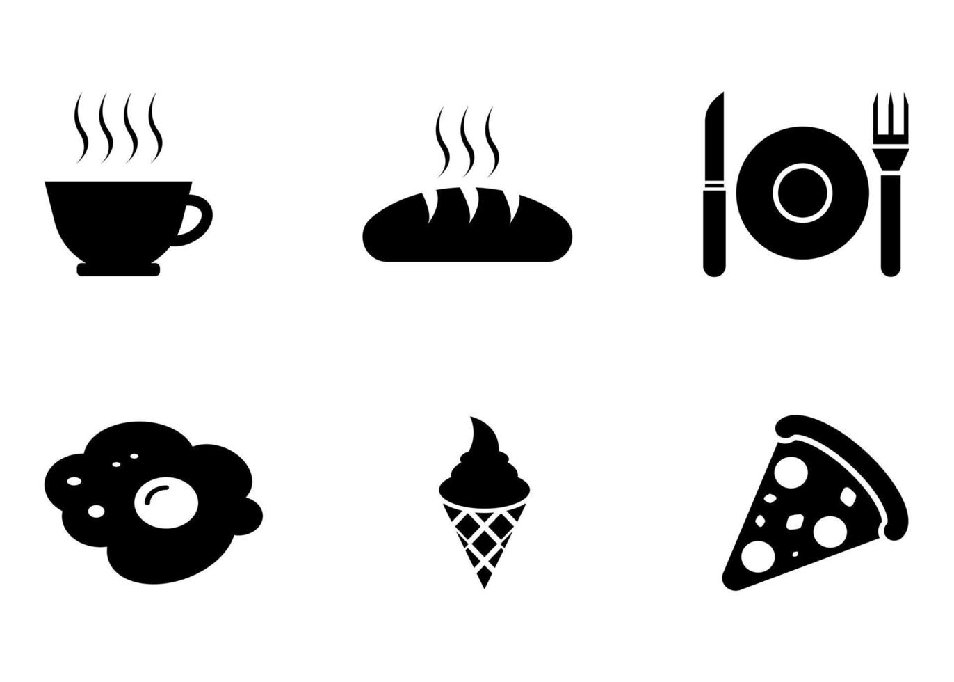 Simple Set of Food Icon. Contains Icons as Bread, Coffee Cup, Fried Egg, Ice Cream, Pizza. vector