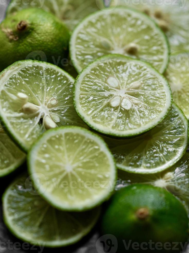 Top angle view of lime slices photo